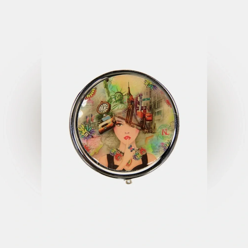 Nicole Lee USA Print Metallic Circular Small Pill Case